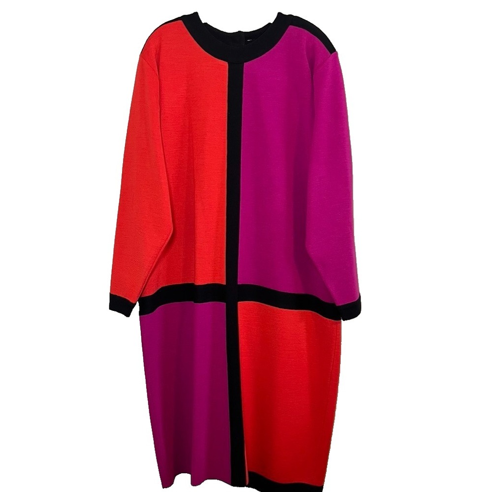 Colorful Knit Sweater Dress 2X Colorblock Wool Vintage Preppy Retro 80s Classic